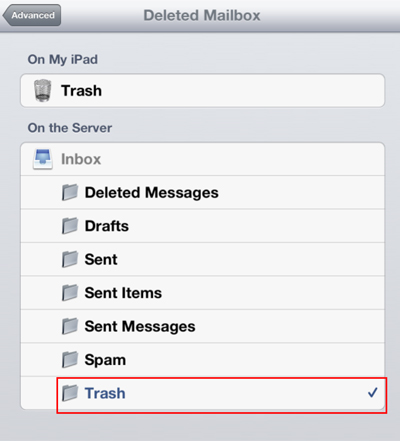 Deleted Mailbox window with Trash item highlighted