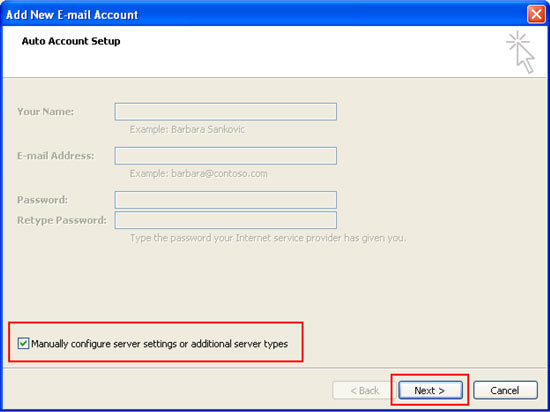 Add New Email Account window