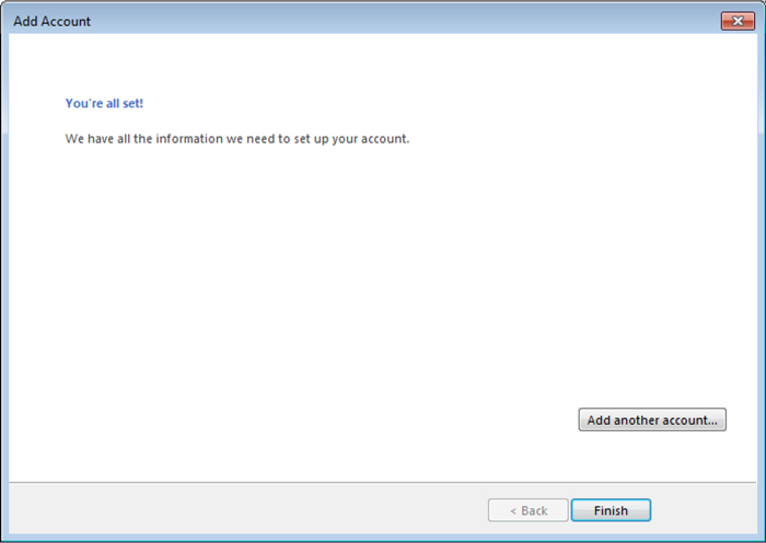Outlook Add Account - You're all set! window