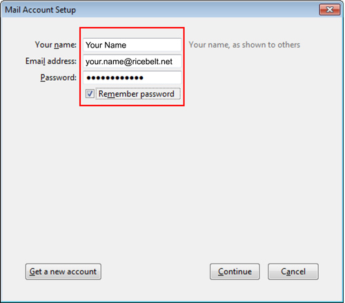Thunderbird Mail Account Setup window